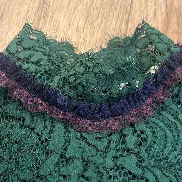SANDROemerald green Raquel lace mock neck cap sleeve romper, size 1 or small